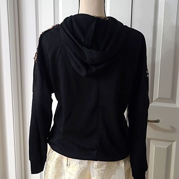 3/$30💥Bronze Sequin Chevron Hoodie sz M - Picture 7 of 14